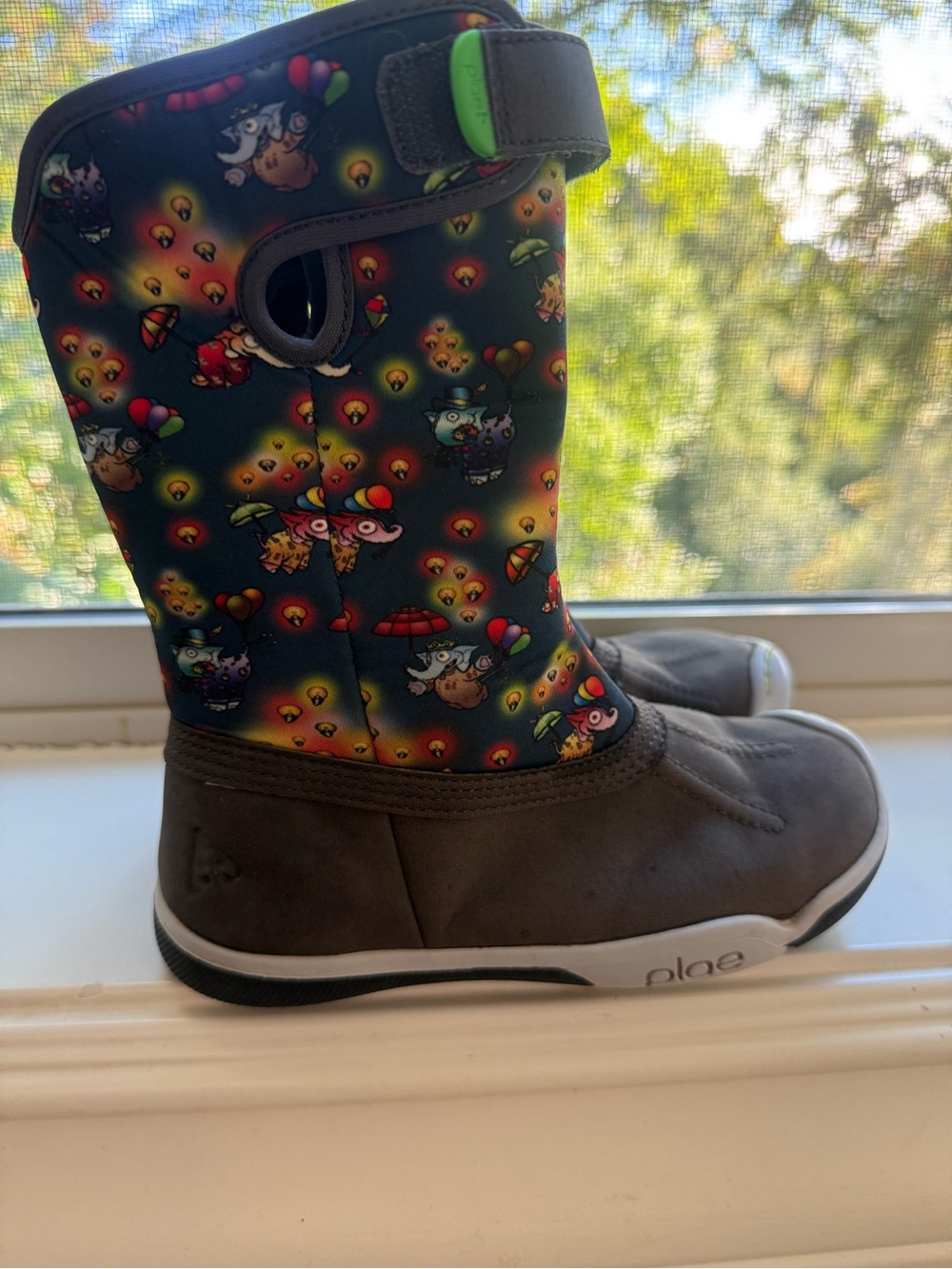 PLAE Toddler Kids THANDI WP Brown Boots with Multicolor Pattern